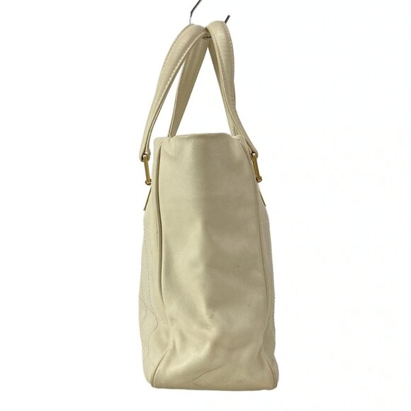 Auth CHANEL Chocolate Bar Stitch - Beige Leather Tote Bag gold hardware - Picture 4 of 13